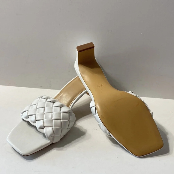 H&M (NEW) White Boho Faux Leather Braided Preppy Slides Kitten Heels Sandals 41 - Picture 5 of 10